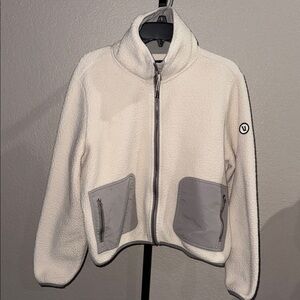 Vuori Cream and Gray Sherpa Zip-Up Jacket